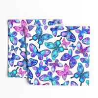 Watercolor Fruit Patterned Butterflies - aqua and sapphire - large