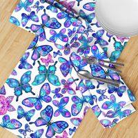 Watercolor Fruit Patterned Butterflies - aqua and sapphire - large