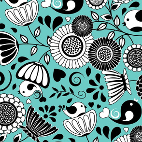 Turquoise Floral Scandinavian Folk Art