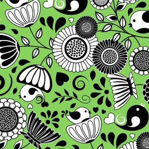 Summer Green Floral Scandinavian Folk Art