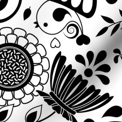 Black and White Floral Scandinavian Folk Art