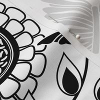 Black and White Floral Scandinavian Folk Art