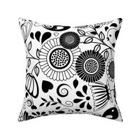 Black and White Floral Scandinavian Folk Art