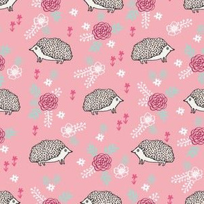 spring floral hedgehog fabric - soft feminine floral hedgehog, hedgehog fabric, floral fabric, baby girls fabric, baby girl, nursery fabric - pink