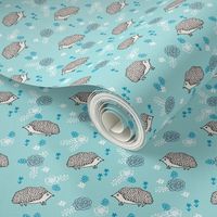 spring floral hedgehog fabric - soft feminine floral hedgehog, hedgehog fabric, floral fabric, baby girls fabric, baby girl, nursery fabric - blue