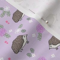 spring floral hedgehog fabric - soft feminine floral hedgehog, hedgehog fabric, floral fabric, baby girls fabric, baby girl, nursery fabric - purple