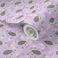 spring floral hedgehog fabric - soft feminine floral hedgehog, hedgehog fabric, floral fabric, baby girls fabric, baby girl, nursery fabric - purple