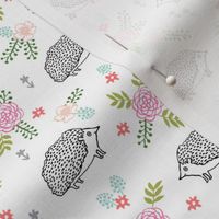 spring floral hedgehog fabric - soft feminine floral hedgehog, hedgehog fabric, floral fabric, baby girls fabric, baby girl, nursery fabric - simple