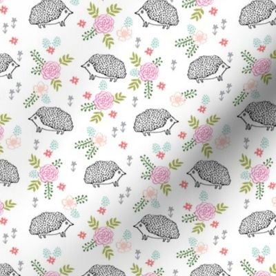 spring floral hedgehog fabric - soft feminine floral hedgehog, hedgehog fabric, floral fabric, baby girls fabric, baby girl, nursery fabric - simple