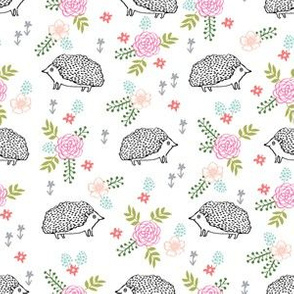 spring floral hedgehog fabric - soft feminine floral hedgehog, hedgehog fabric, floral fabric, baby girls fabric, baby girl, nursery fabric - simple