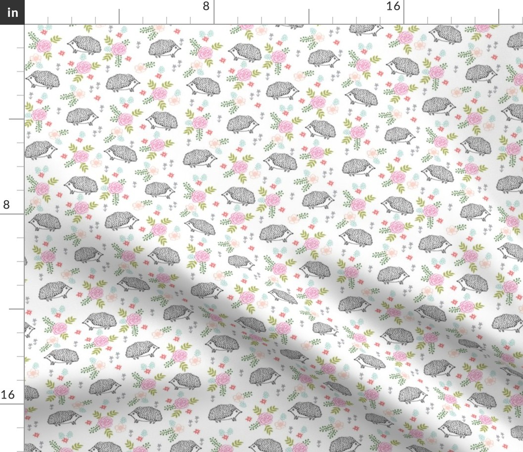 spring floral hedgehog fabric - soft feminine floral hedgehog, hedgehog fabric, floral fabric, baby girls fabric, baby girl, nursery fabric - simple