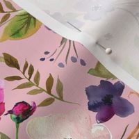 Floral - Plum Purple & Blush Flowers (soft pink) Garden Blooms Baby Girl Nursery, Ginger Lous