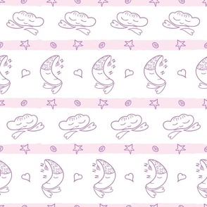 Striped design with moons, clouds, hearts and stars