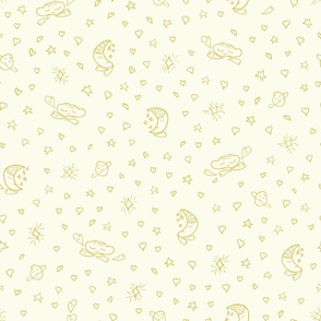 Yellow dreamy moons and clouds pattern