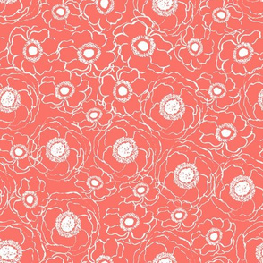 coral blooms  - floral fabric, painted floral fabric, floral coordinate fabric, painted, coral fabric, living fabric, living coral fabric, pantone