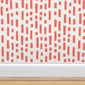 dashes fabric - coral fabric, living coral fabric, pantone fabric, - white