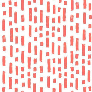 dashes fabric - coral fabric, living coral fabric, pantone fabric, - white