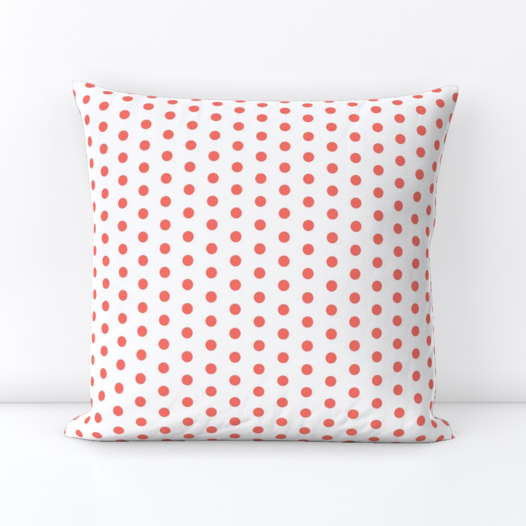 polka dot fabric - coral fabric, living coral fabric, color o f the year fabric - coral - white
