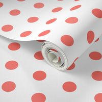 polka dot fabric - coral fabric, living coral fabric, color o f the year fabric - coral - white