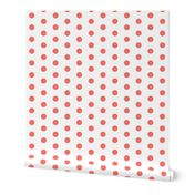 polka dot fabric - coral fabric, living coral fabric, color o f the year fabric - coral - white