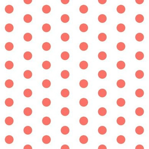 polka dot fabric - coral fabric, living coral fabric, color o f the year fabric - coral - white