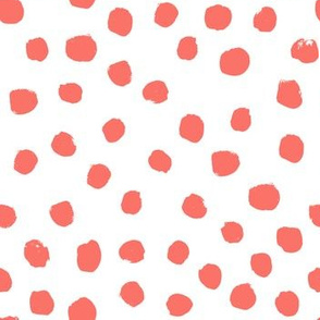 dots painted fabric - coral fabric, living coral fabric, pantone fabric, color of the year fabric - white