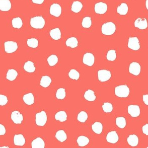 dots painted fabric - coral fabric, living coral fabric, pantone fabric, color of the year fabric