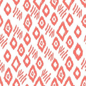 ikat boho fabric, coral fabric, living coral fabric, pantone fabric, color of the year fabric - white