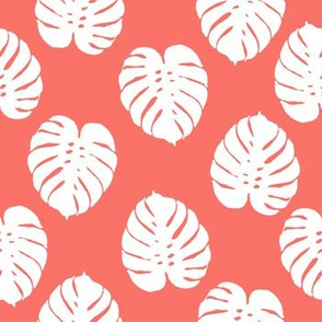 monstera leaf fabric, coral fabric, living coral fabric, pantone fabric, cheese plant fabric, tropical fabric, tropical leaves fabric