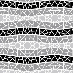 mosaic wavy stripes in black and gray on white