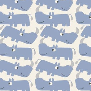 Romping Rhinos - Cream Blue