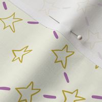 Yellow doodle stars and purple dashes