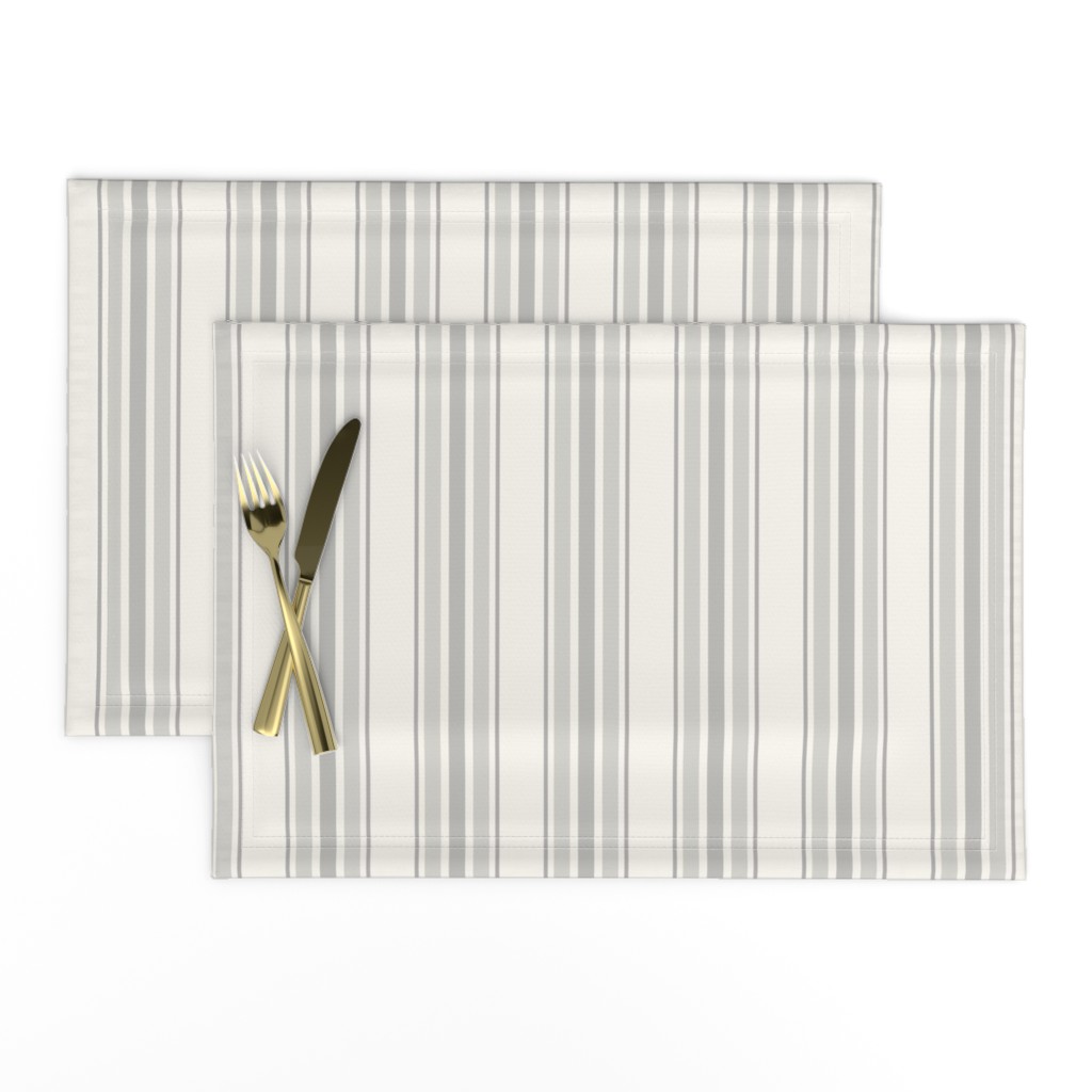 farmhouse ticking stripes, gray on lighter cream, smaller 3 inch repeat