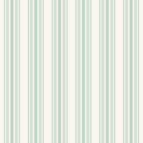 farmhouse ticking stripes, sage green on lighter cream, smaller 3 inch repeat