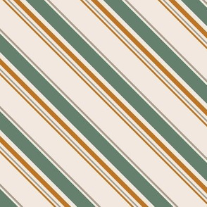 diagonal stripes in olive, burnt orange and cream