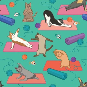 Cats Doing Yoga - Green Small Version