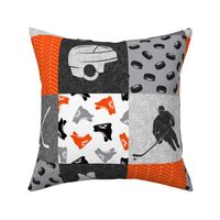Ice Hockey Patchwork - Hockey Nursery - Wholecloth orange black grey - LAD19