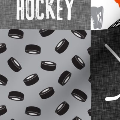 Eat Sleep Hockey - Ice Hockey Patchwork - Wholecloth orange black grey - LAD19