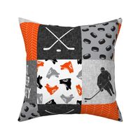 Eat Sleep Hockey - Ice Hockey Patchwork - Wholecloth orange black grey - LAD19