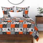 Eat Sleep Hockey - Ice Hockey Patchwork - Wholecloth orange black grey - LAD19