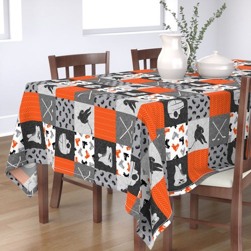 Ice Hockey Patchwork - Hockey Nursery - Wholecloth orange black grey - LAD19 (90)