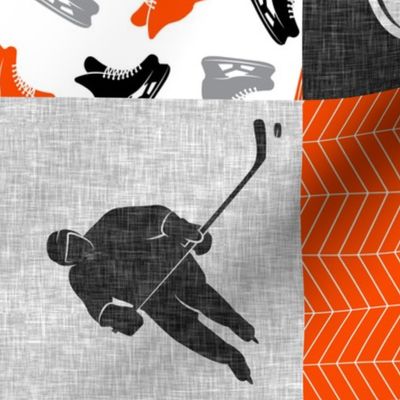 Ice Hockey Patchwork - Hockey Nursery - Wholecloth orange black grey - LAD19 (90)
