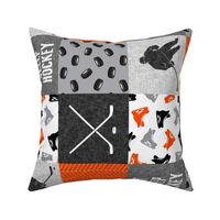 Eat Sleep Hockey - Ice Hockey Patchwork - Wholecloth orange black grey - LAD19 (90)