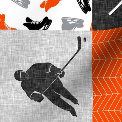 Eat Sleep Hockey - Ice Hockey Patchwork - Wholecloth orange black grey - LAD19 (90)