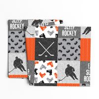 Eat Sleep Hockey - Ice Hockey Patchwork - Wholecloth orange black grey - LAD19 (90)