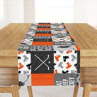 Eat Sleep Hockey - Ice Hockey Patchwork - Wholecloth orange black grey - LAD19 (90)