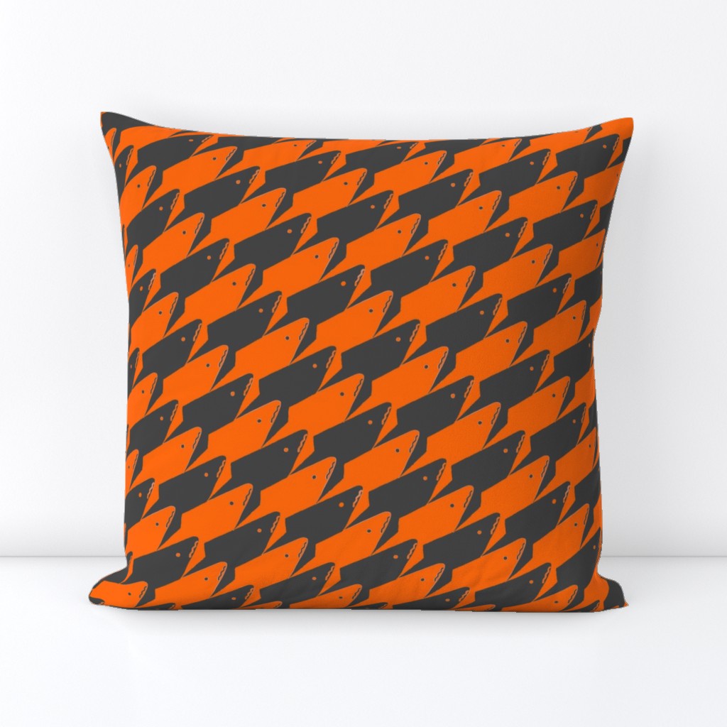 Sharkstooth Sharks Pattern Repeat in Grey and Neon Orange