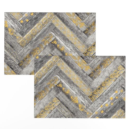 Vintage Wood Chevron Tiles Herringbone  Warm Yellow and Grey