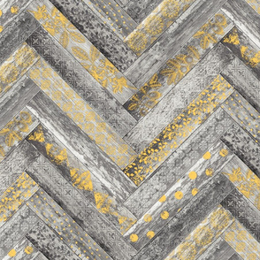 Vintage Wood Chevron Tiles Herringbone  Warm Yellow and Grey