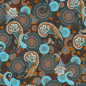 Paisley Mandala orange brown turquoise L 